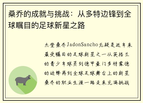 桑乔的成就与挑战：从多特边锋到全球瞩目的足球新星之路