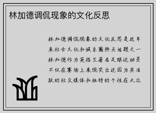 林加德调侃现象的文化反思